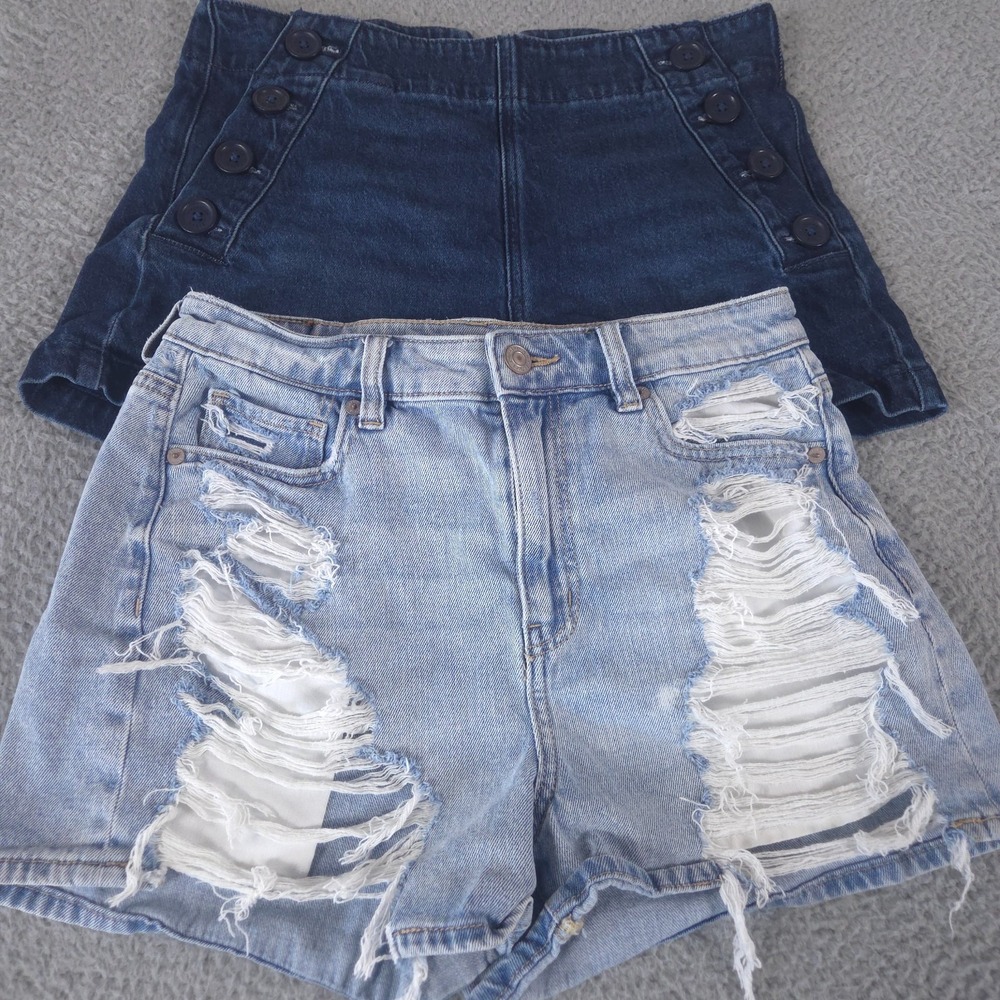 LOT OF 2 American Eagle Shorts Women 4 Mom Comfort Stretch Button Fly Denim Jean